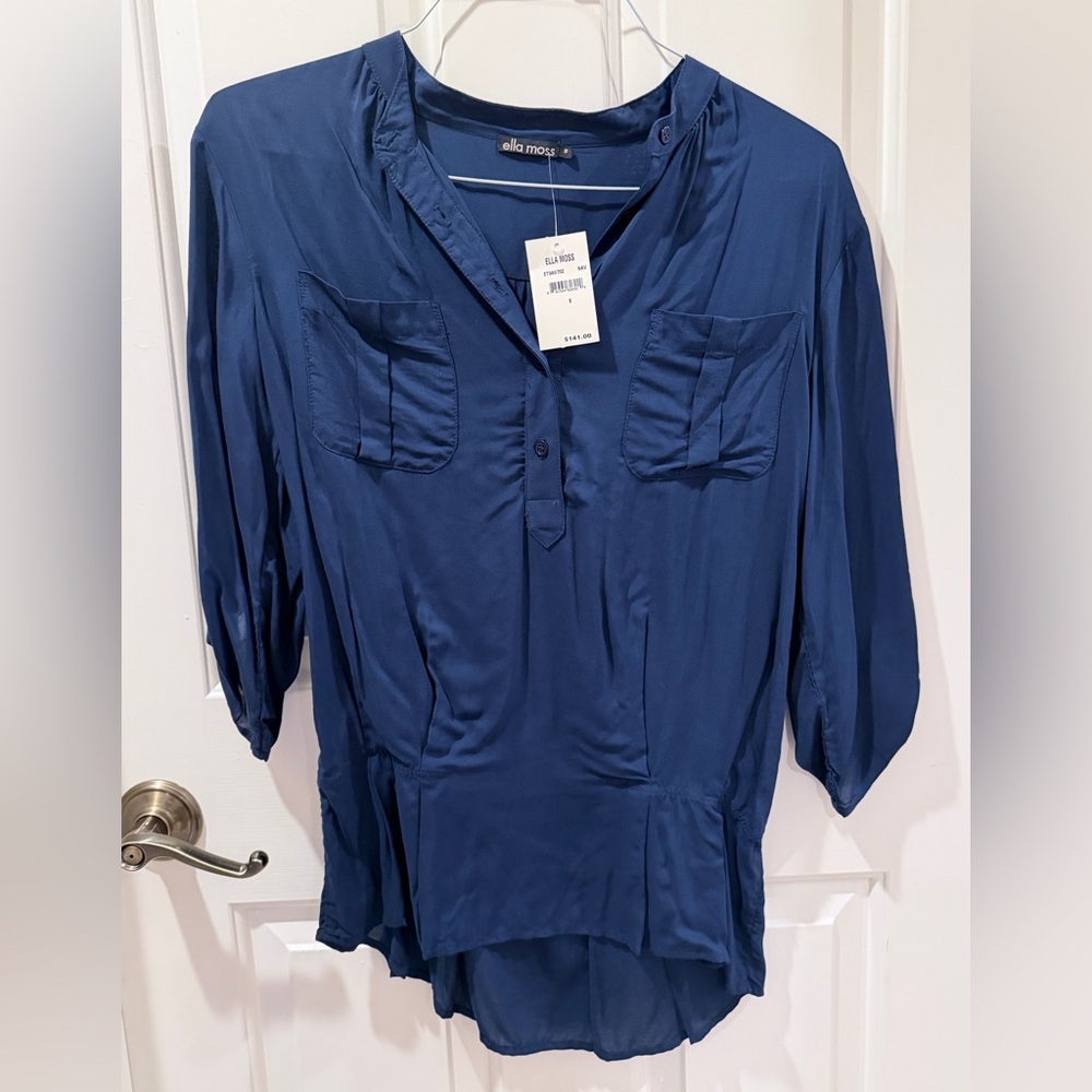 NWT Ella Moss navy tunic blouse- small
